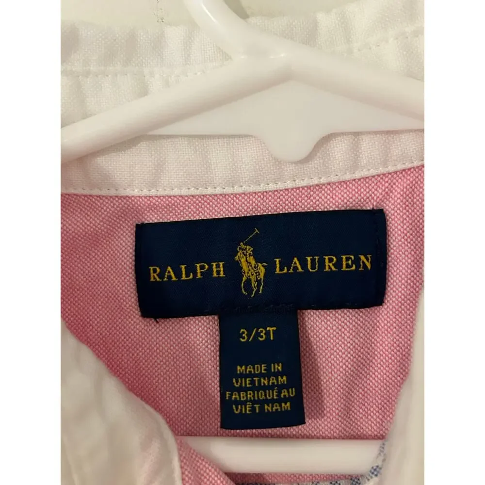 Ralph Lauren Cotton Oxford Fun Shirt Boys Color Block Pink Yellow Blue 3T Polo